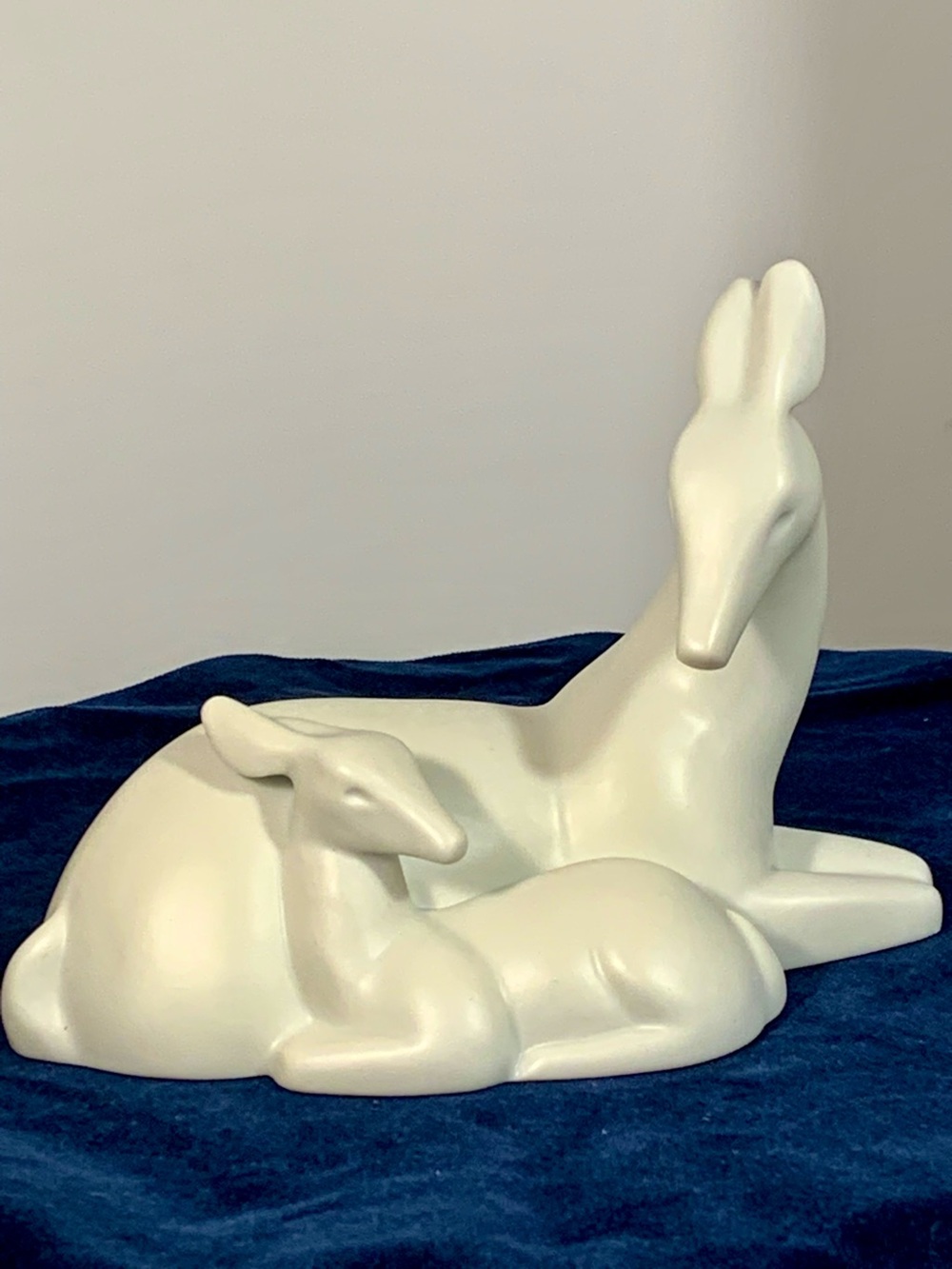White porcelain bisque Doe and Fawn Sculpture - Elegant Home Art